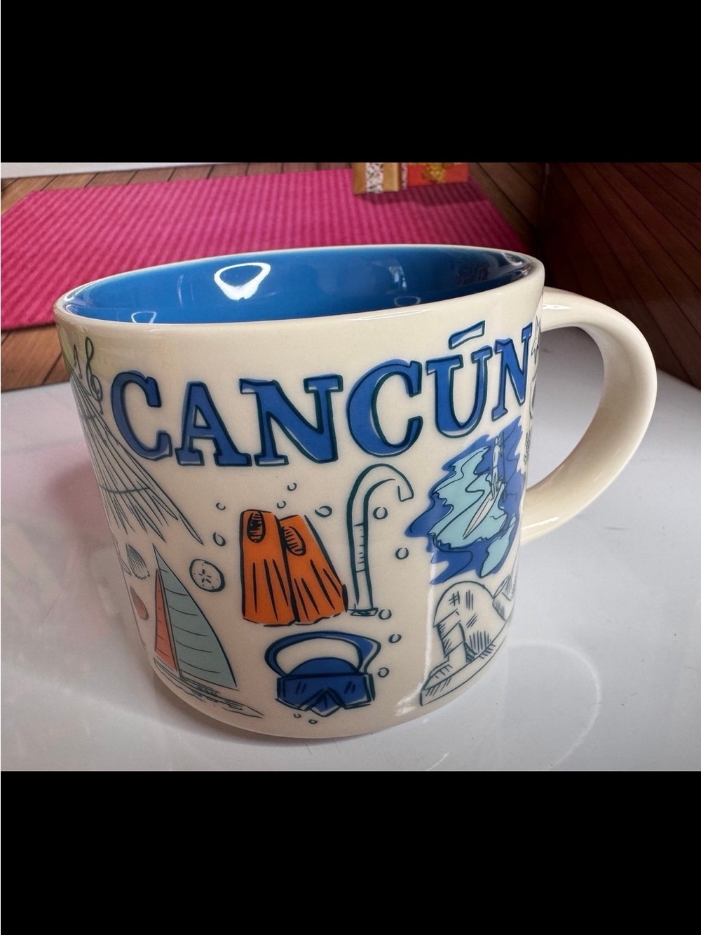 Starbucks Cancun Ceramic Mug - Blue, White, Orange